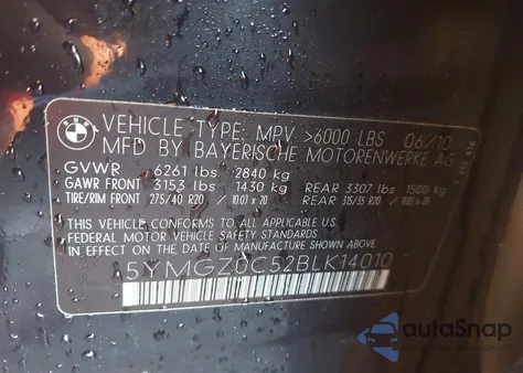 2011 BMW X6 M z USA, uszkodzony, nr VIN 5YMGZ0C52BLK14010